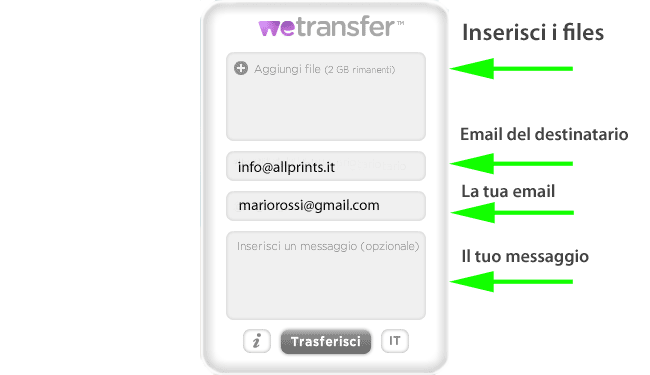 inviare le foto da stampare con wetransfer